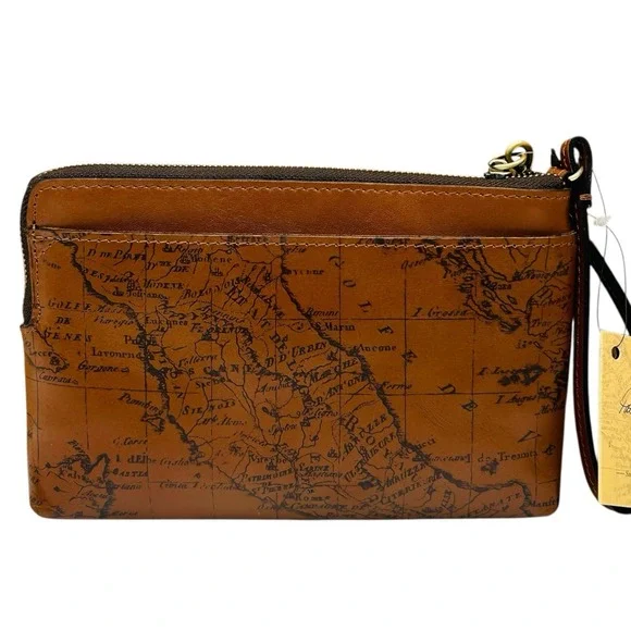 Patricia Nash Varone Fullgrain Leather Wristlet Signature Map Print Brown Clutch - Picture 6 of 15